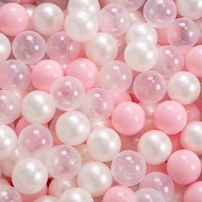 KiddyMoon Ballenbak voor kinderen 90x30cm Vierkant met Wig - 200 Ballen ∅7cm - Foam speelset - Speelgoed baby schuim - Ballenbad baby foam - Kunststof ballen - Schuimvulling - Lichtgrijs: Poederroze Parel Transparant