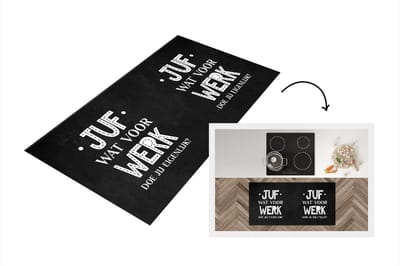Keukenloper - Loper keuken - Quote - Zwart - Wit - Juf bedankt - Juf wat voor werk doe jijlijk? - Spreuken - 120x60 cm - Keukenloper vinyl