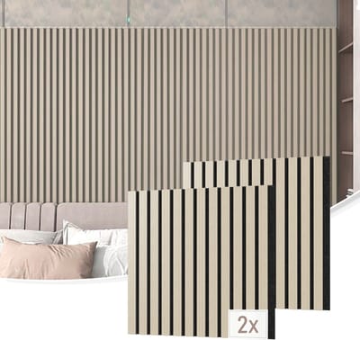Froadp Akoestische panelen met wit eikenlook (set van 2, 60 x 60 cm) – 3D-wandpanelen met akoestische viltachterzijde; geschikt voor woonkamers, kantoren, thuisbioscopen, keukens en werkkamers.