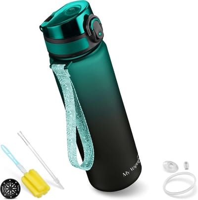 SnelShoppen - Minny Drinkfles Kinder - Lekvrij, Rietje, BPA-vrij, 500ml, Groen/Zwart - Ideaal voor Kinderen, Kleuters, School, Sport, Uitstapjes