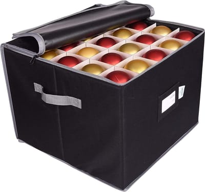 Opbergdozen Kerstballen - Kerstdecoratie Organizer - Feestdagen Opslag - Verstelbare Verdelers - Max 75 Ballen - Zwart
