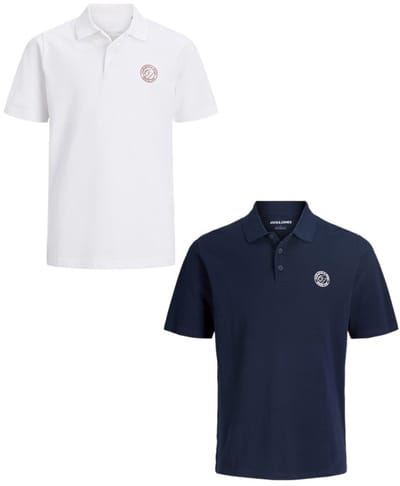 Jack & Jones 2 polo's jongens - wit en donkerblauw - JJalliance - maat 140
