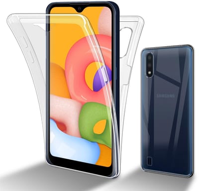 Cadorabo Hoesje geschikt voor Samsung Galaxy A01 in TRANSPARANT - 360° Full Body Case Cover Beschermhoes Voor- en achterbescherming, all-round bescherming met displaybescherming