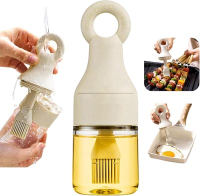 Lekvrije Olie Spray Fles met Sluitdop en Siliconen Kwast, Ideaal voor Buiten Koken en Grillen, Compact en Duurzaam Borosilicaatglas