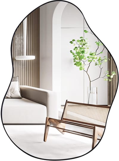 COSTWAY onregelmatige wandspiegel, asymmetrische spiegel, ingelijste hangspiegel, moderne make-upspiegel, wand, decoratief voor hal, badkamer, slaapkamer (zwart, 78 x 56 cm)