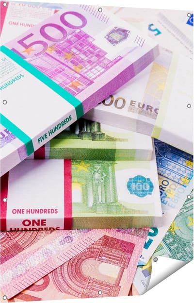 Gards Tuinposter Euro Geld Briefjes - Stapels - 90x120 cm - Tuindoek - Tuindecoratie - Wanddecoratie buiten - Tuinschilderij