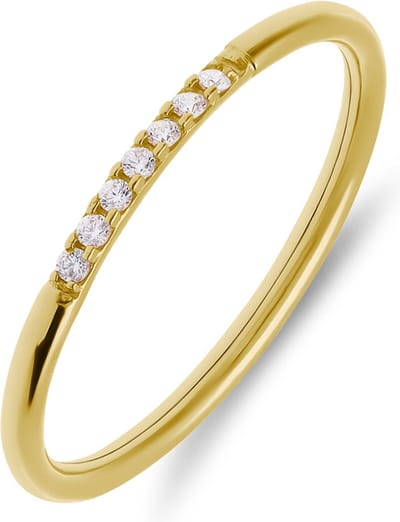 Lucardi Dames 9 karaat rijring met zirkonia - Ring - 9 Karaat - Goudkleurig - 16 / 50 mm