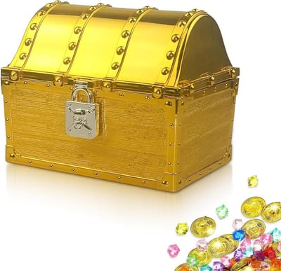 Schatkist Decoratie - Gouden Kist - Themafeest Decoratie - Met Slot - 17 cm Hoog - Goud