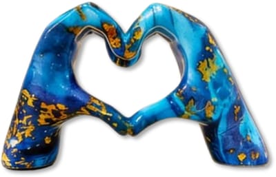 Mauropet® - Handbeeld met Hart – Luxe decoratie - Stijlvolle Decoratie en Betekenisvol Cadeau - Love Sign - Blauw/Goud