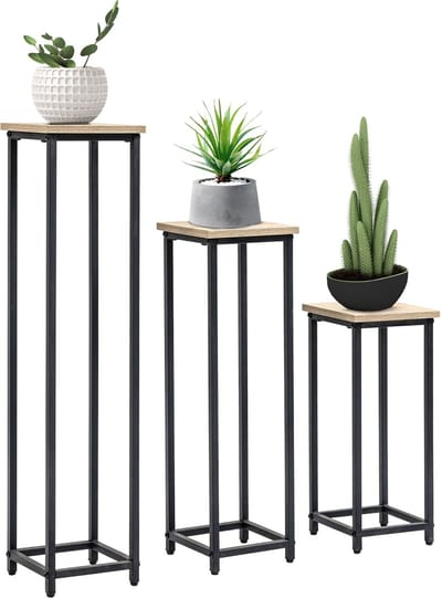 Outsunny Bloemenstandaard Set - Spaanplaat - 21x21x90cm - Zwart