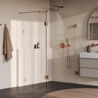 Brauer Void - Inloopdouche - Helder Glas - 140 x 200 cm - met Zijwand 30 cm - incl. Glascoating - PVD Koper Geborsteld