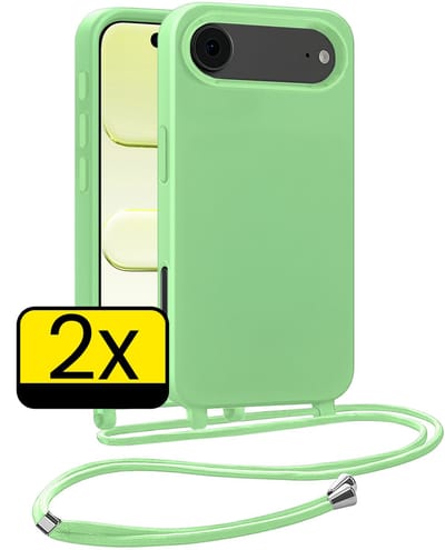 Hoesje Geschikt voor iPhone Air Hoesje Met Koord Siliconen Case - Hoes Geschikt voor iPhone Air Backcover Met Afneembaar Koord - Groen - 2 Stuks