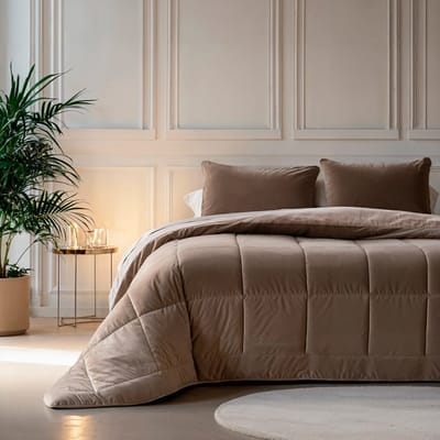 Zavelo Easy All-in-one-Dekbed Velvet Taupe - 2-persoons (200x200 cm) - Lazy Dekbed zonder overtrek - Wasbaar Dekbed - Zomerdekbed & Winterdekbed