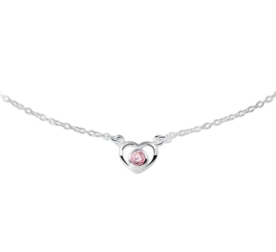Zilver Gerhodineerde Collier hart en zirkonia 36 - 38 cm 1329625