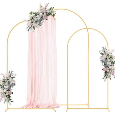 VEVOR Arch Backdrop Stand, Set of 3, 2.4/2.2/2 m, Stabiele Structuur, Eenvoudige Montage, Gouden Metaalarch Backdrop Stand voor Huwelijken, Verjaardag, Afstuderen, Feestelijke Gelegenheden en Ceremonieel Decoratie