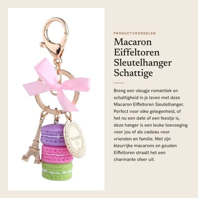 Dailygoods- Sleutelhanger Eiffeltoren - Macaron Design - Hars/Legering - Tas Hanger - Accessoire - Totale Lengte 120 mm - Tasaccessoire