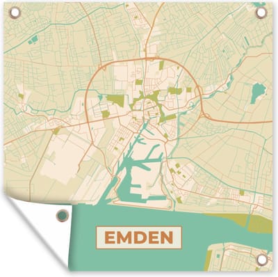 Tuin poster Plattegrond - Kaart - Stadskaart - Emden - Vintage - 200x200 cm - Tuindoek