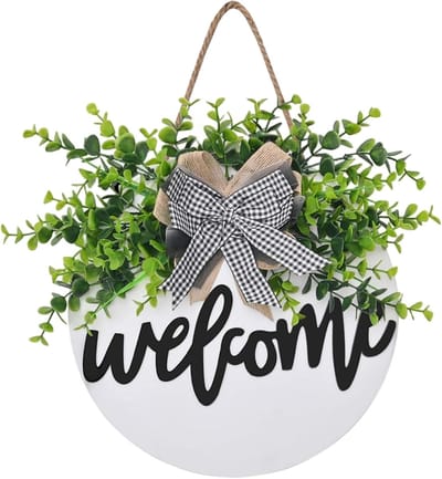 Welkomstbord Deur - Houten Bord - Entree Decoratie - 3D Letters - 30 cm Rond - Wit Zwart