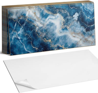 Coloray Plaktegels - Abstract marmerpatroon Zelfklevende Wandtegels - 40 cm x 20 cm - Blauw Plaktegels - 10 stuks - Rechthoek PVC Tegels - Plaktegels Badkamer - Vloertegels Zelfklevend - Vinyltegels Vloer Zelfklevend - Portugese Tegels