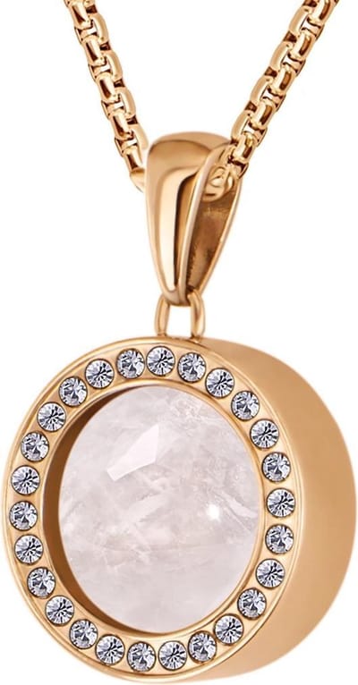 Quiges 12mm Mini Munt Hanger Rosékleurig RVS Glans met Kwarts Roze Munt en Anker Ketting 42-46cm