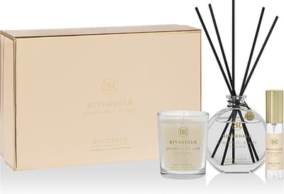 Riverdale - Geschenkset - Grapefruit & Lime - Medium - Beige - Geurstokjes, geurkaars en huisparfum