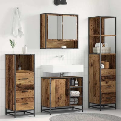 vidaXL - Badkamermeubel - Set - met - lade - 4 - pcs - Oud - Hout - Bewerkt - hout