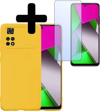 Hoesje - Met Screenprotector - Geschikt voor Xiaomi Poco X4 Pro 5G - Sterk & Shockproof - Back Cover - Siliconen Case - Telefoon Hoes - Telefoonhoesjes - Geel