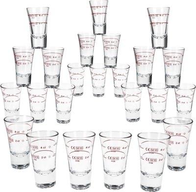 24-delige set BOSTON borrelglaasjes 2cl & 4cl gemarkeerd van glas - 52194