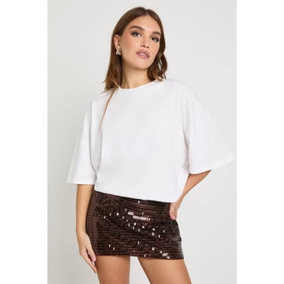 boohoo Dames Pailletten mini A-lijnrok | Espresso | Maat: 12