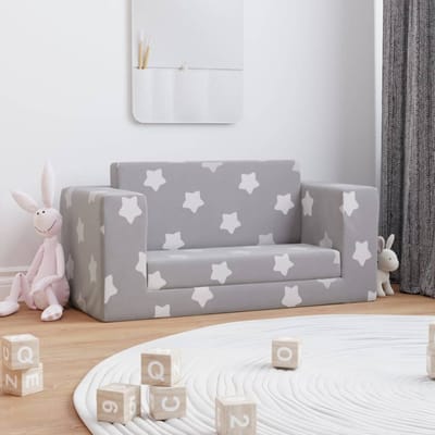 vidaXL - Kinderslaapbank - 2-zits - met - sterren - zacht - pluche - lichtgrijs