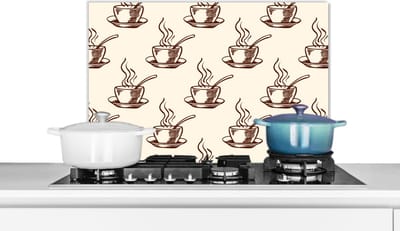 Spatscherm keuken 60x40 cm - Kookplaat achterwand Patronen - Vintage - Koffie - Muurbeschermer - Spatwand fornuis - Hoogwaardig aluminium
