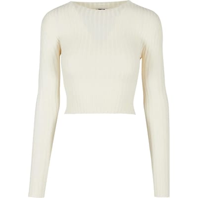 Urban Classics - Ladies Short Rib Knit Twisted Back Longsleeve top - L - Ivoorkleurig