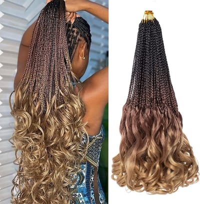 9 Pakken French Curl Crochet Vlechten 45cm Ombre Bruin Blond Voorgelooid Synthetisch Haar