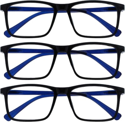 Afstand Bril - Grote Maat - Helder Zien - Veerscharnieren - 3 Paar - Zwart Blauw