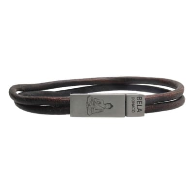 Armband Business line W7 - Buddha - RVS - vintage bruin leder