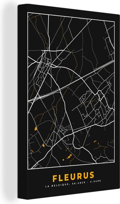 Canvas Schilderij Fleurus - Stadskaart - Gold - Plattegrond - Kaart - 20x30 cm - Wanddecoratie