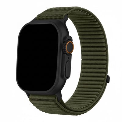 Nylon bandje - geschikt voor Apple Watch series 1/2/3/4/5/6/7/8/9/10/11/ SE (1,2,3) / Ultra (1,2,3) met maat 44 mm / 45 mm / 46 mm / 49 mm - klittenband sluiting - donkergroen