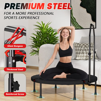 Fitness Trampolijn met Verstelbaar Handvat 101 cm – ROLIPO – Premium Elastiek – Zwart – Compact en Opvouwbaar – Perfect voor Thuis Fitness – Ideaal voor Volwassenen