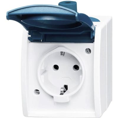Busch-Jaeger 20 EW-53 Ocean (opbouw) Wandcontactdoos met randaarde spatwaterdicht Blauw, Groen