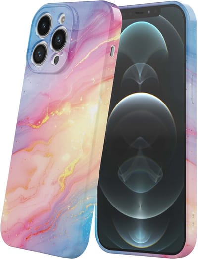 Smartphonica Telefoonhoesje Geschikt voor iPhone 12 Pro Max met Regenboog Glitter Marmer Opdruk - Flexibel Softcase TPU - Backcover Case Rainbow Sparkling Marble Design geschikt voor iPhone 12 Pro Max