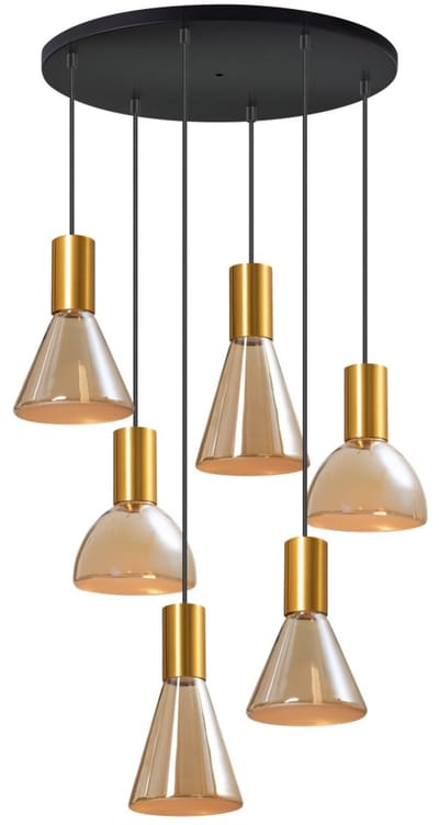 ETH Lisa Hanglamp zwart+brons 6xGU10 ex.bulb Dia.50cmxH2.5cm + 350cm kabel