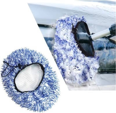 Autowasborstelhoes - Autodweilhoes Reinigingswant - Voertuig Reinigen - Zeer Absorberend Pluche - 31x18cm - Blauw Wit