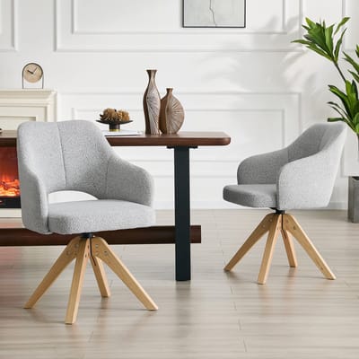 MODFU - Draaistoelen Set Van 2 - 360° Draaifunctie - Retro Stijl - Eetkamer Of Bureau - Stof En Metaal - Lichtgrijs
