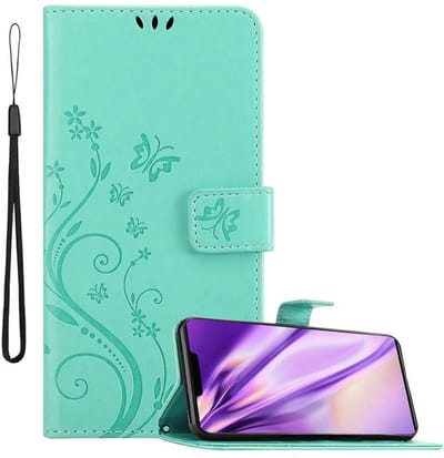 Cadorabo Hoesje geschikt voor Huawei MATE 30 PRO in BLOEMEN TURKOOIS - Beschermhoes in bloemmotief met magnetische sluiting, standfunctie en kaartsleuven Book Case Cover Etui