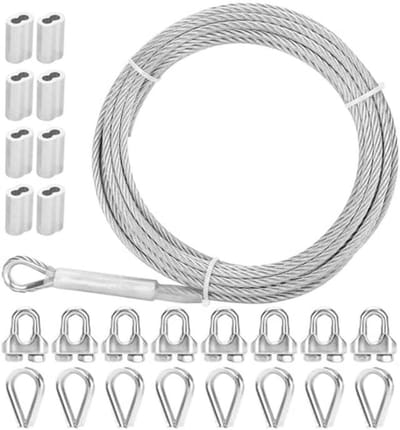 3/16" Roestvrij Stalen Kabel 50ft met Draadkabel Clip en Aluminium Krimplus Mouw