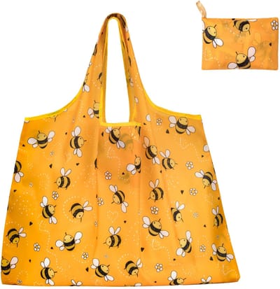 Dailygoods- Boodschappentas opvouwbaar 50 x 66 cm - Herbruikbare tas - Honingbijenpatroon - Draagtas voor winkelen - Tot 20 kg - Klein binnenvak