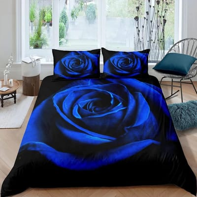 Housse de couette King Queen florale Rose Bleue Ensemble de literie Fleurs Éclosion 3D Saint-Valentin Housse de couette Botanique Housse de couette 70x133cm 2pcs