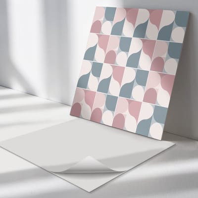 Wallfluent Vinyl Tegels - Abstract Geometrisch Patroon Vinyl Vloer Tegels - 30 cm x 30 cm - Roze PVC Tegels - Set van 9 - Vierkant PVC Tegels - Patroon Plaktegels - Zelfklevende Vinyl Tegels - Plaktegels Keuken en Badkamer
