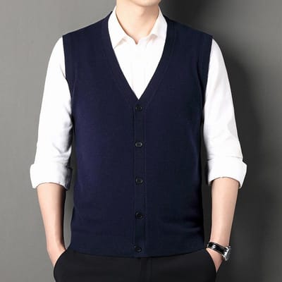 Heren Wollen Gilet, Herfst- en Wintermode Casual Effen V-hals Heren Mouwloos Vest Top Trui Heren 2XL white