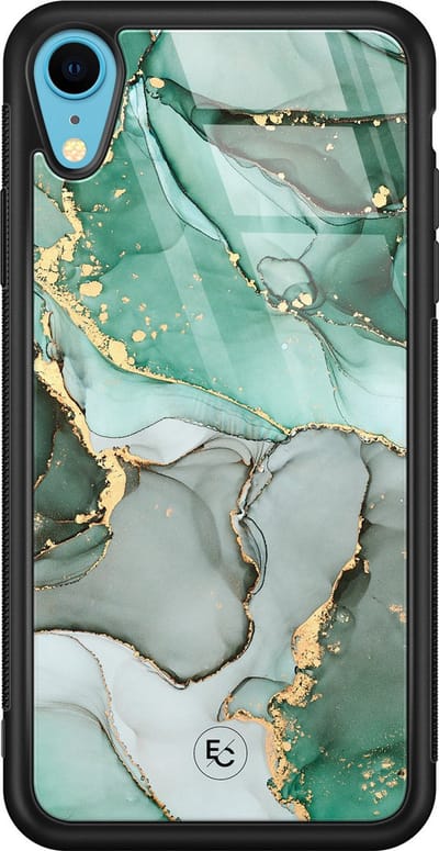 Hoesje geschikt voor iPhone XR - Marble Design - Luxe Hard Case - Marmer - Grijs, Groen - ELLECHIQ